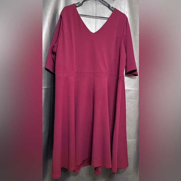 City Chic, Ruby Color,  X Front Skater Dress, Size XXL/24, Polyester/Elastane - Picture 3 of 7